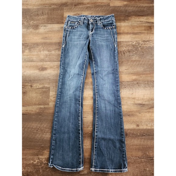 LA Idol Jeans Women's Size 5 Blue Straight Leg Studded Medium Wash (28x30)